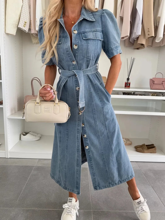 Maja | Maxiklänning i denim med ärmar